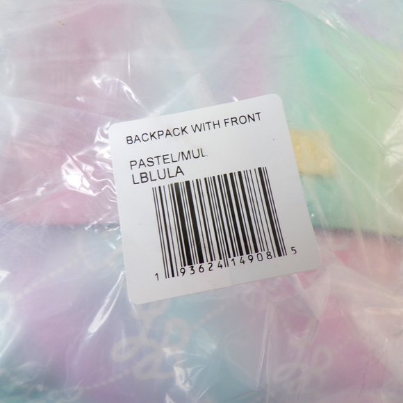 Luv Betsey Patent Logo Backpack with Front Pocket Pastel Multi-Color Rainbow